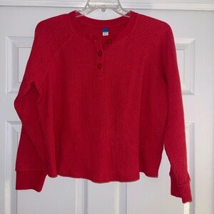 Red Waffle Thermal Henley Long Sleeve Top Size Large